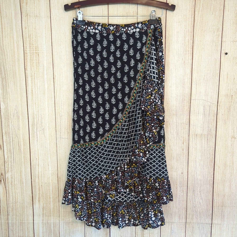 CHRISTIAN SIRIANO Fairy Grunge Boho Peasant  midi Skirt  paisley foral  print